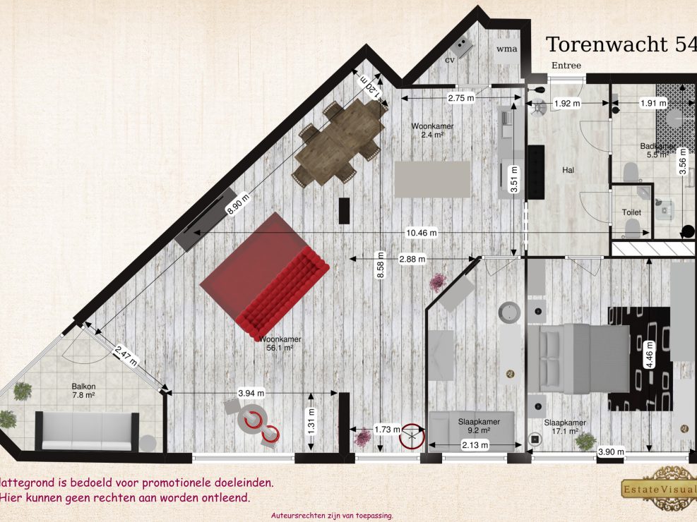 Floorplan 2D Torenwacht 54, Leiderdorp
